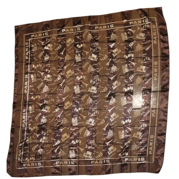 paris france brown tan large silky scarf wrap eiffel tower - Picture 1 of 3